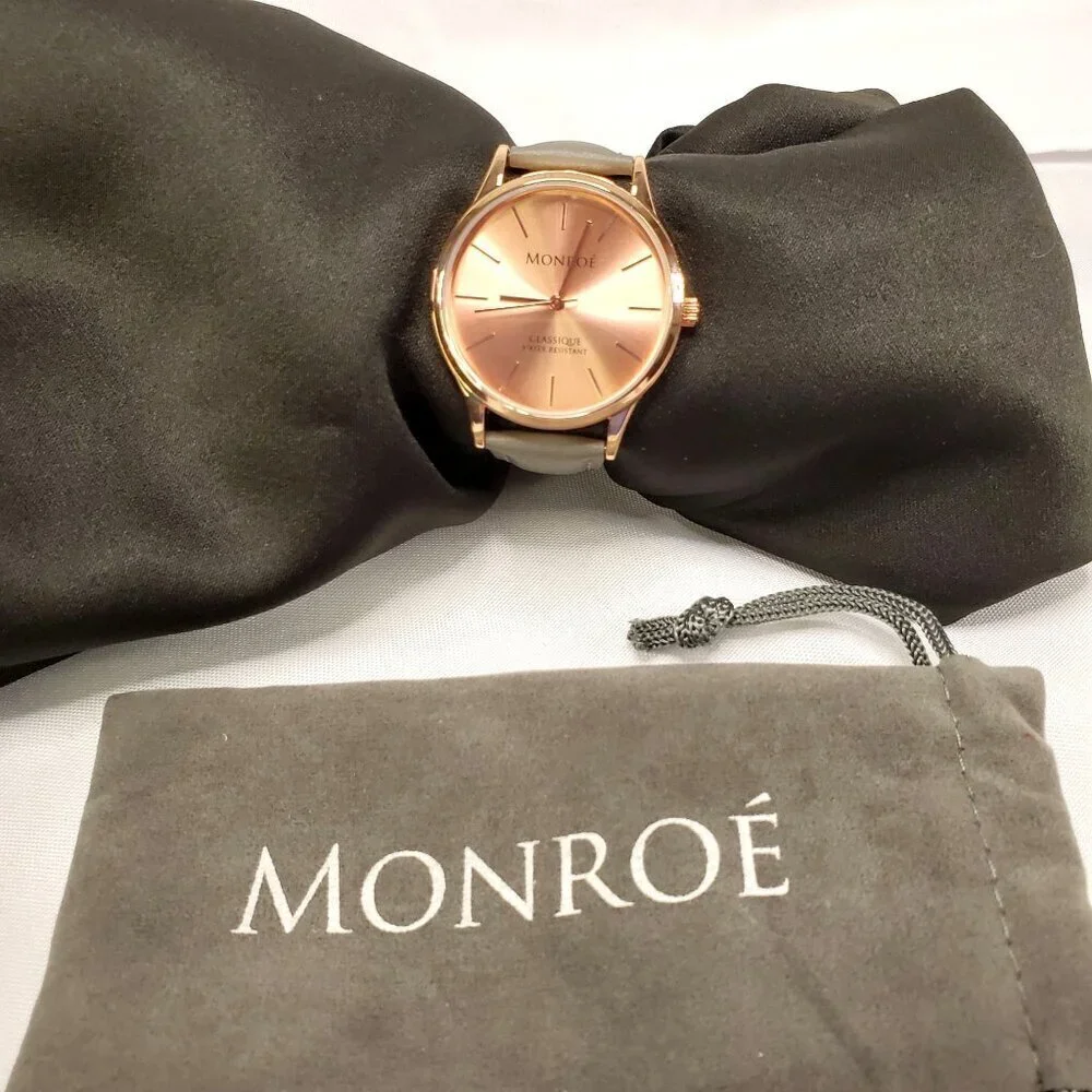 Monroe By Maestro Womans Rose Gold Color Watch With Grey Genuine Leather Strap